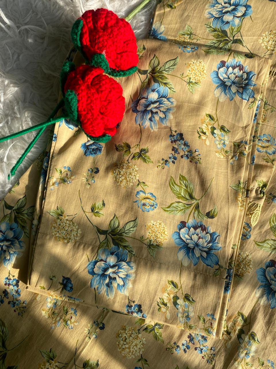 Beige Blue Blossom 3PC Set