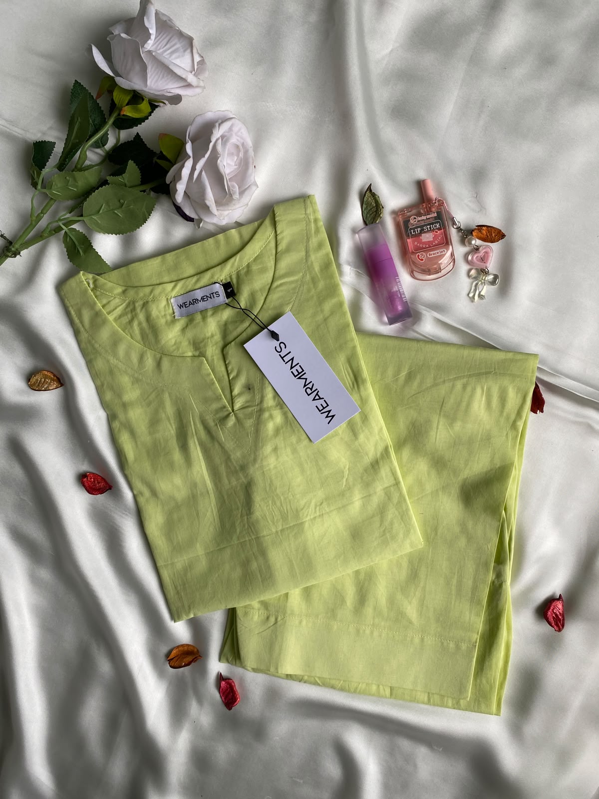 Lime Green Solid Summer Lawn Co-Ord Set