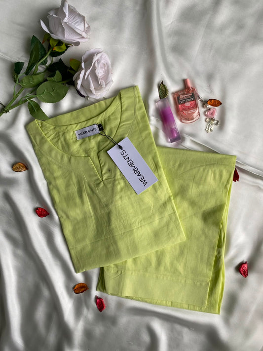 Lime Green Solid Summer Lawn Co-Ord Set