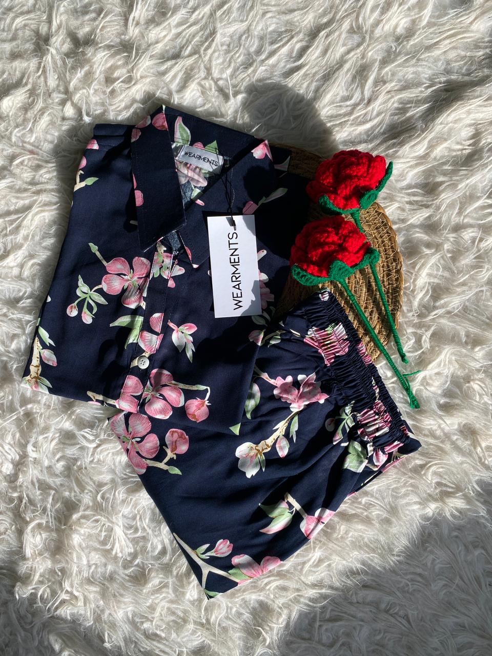 Navy Blossom Luxe Co-Ord Set