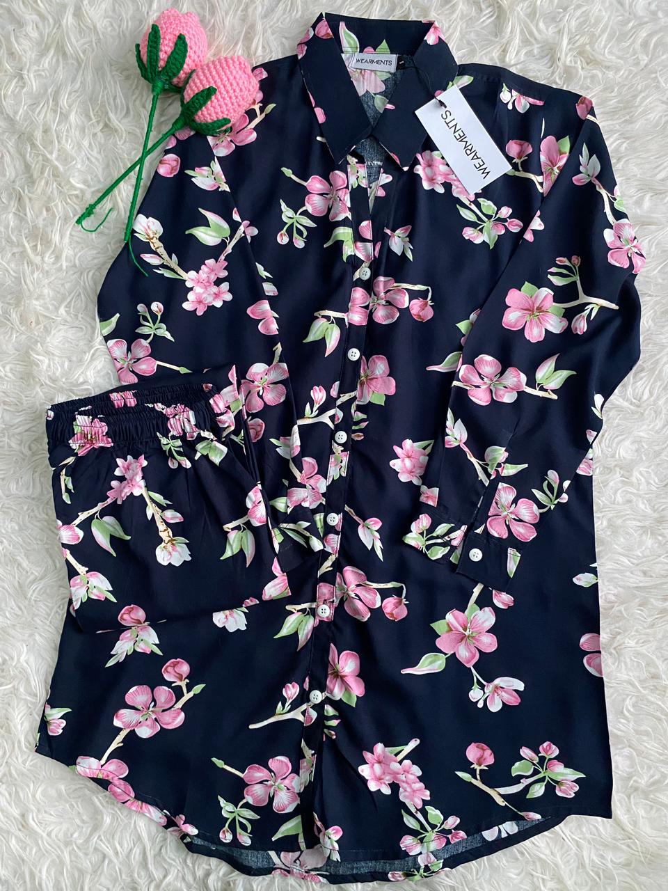 Navy Blossom Luxe Co-Ord Set