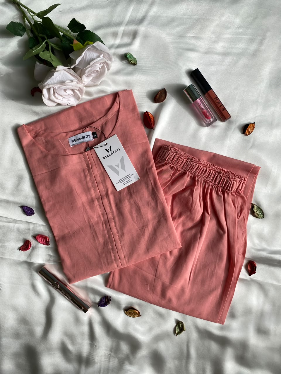 Peach Pink Solid Seamless 2 Piece Suit