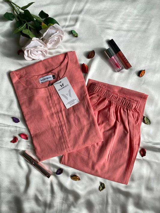 Peach Pink Solid Seamless 2 Piece Suit